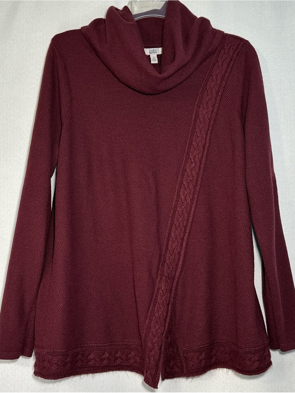 croft & barrow Maroon Cowl Neck Cable-Accent Sweater